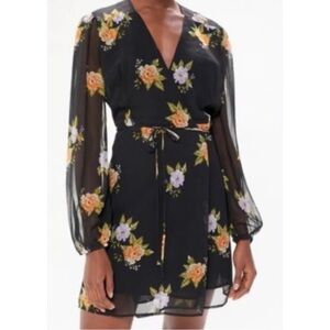 Urban Outfitters Sheer Sleeve Black Floral Dress size XS